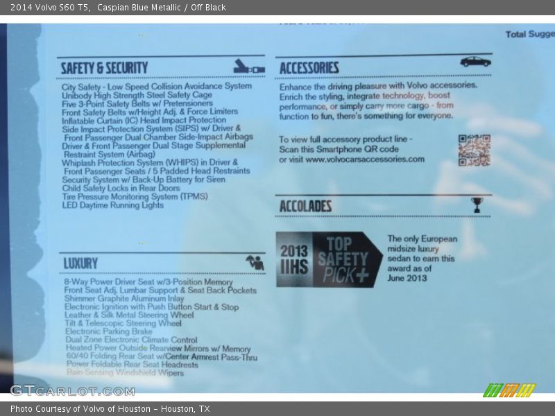 Caspian Blue Metallic / Off Black 2014 Volvo S60 T5