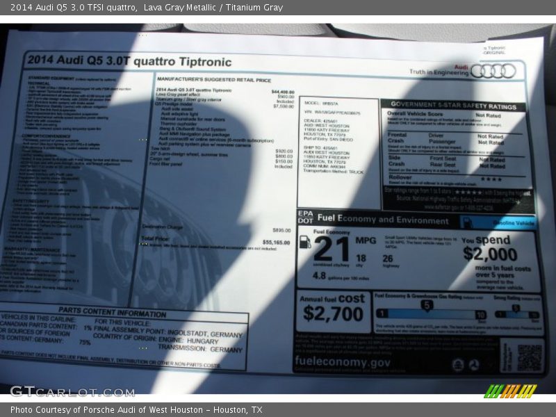 Lava Gray Metallic / Titanium Gray 2014 Audi Q5 3.0 TFSI quattro