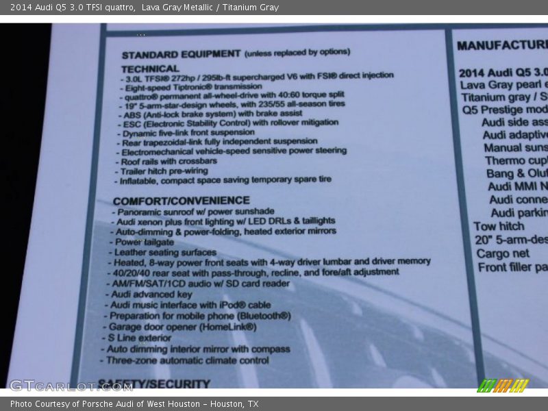 Lava Gray Metallic / Titanium Gray 2014 Audi Q5 3.0 TFSI quattro