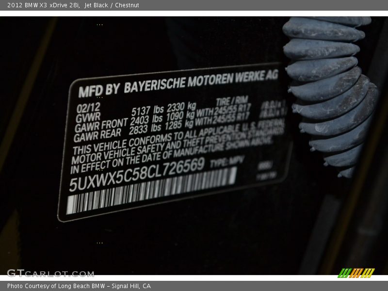 Jet Black / Chestnut 2012 BMW X3 xDrive 28i