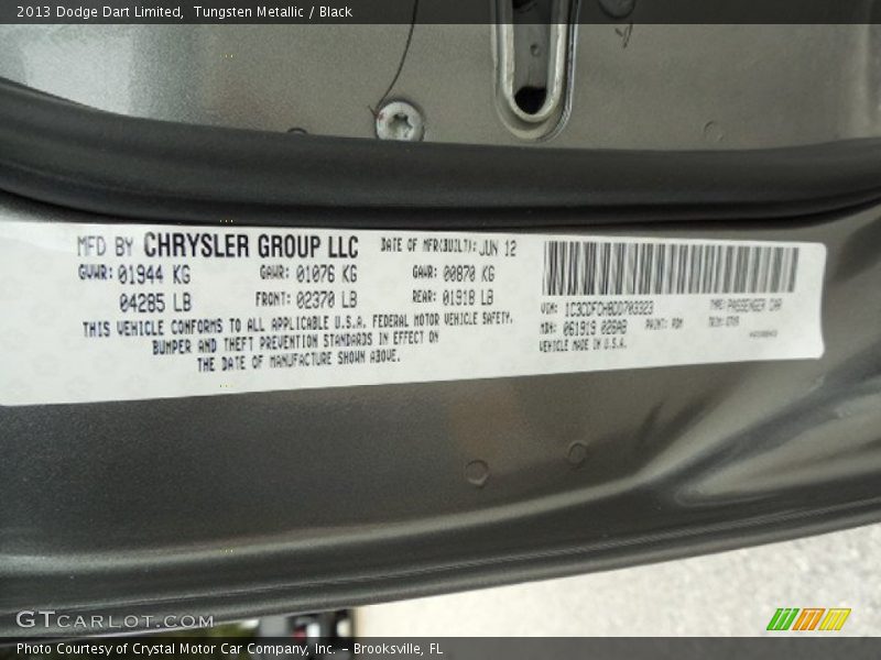 Tungsten Metallic / Black 2013 Dodge Dart Limited