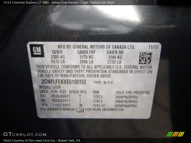 Ashen Gray Metallic / Light Titanium/Jet Black 2014 Chevrolet Equinox LT AWD