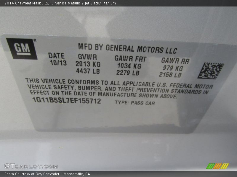 Silver Ice Metallic / Jet Black/Titanium 2014 Chevrolet Malibu LS