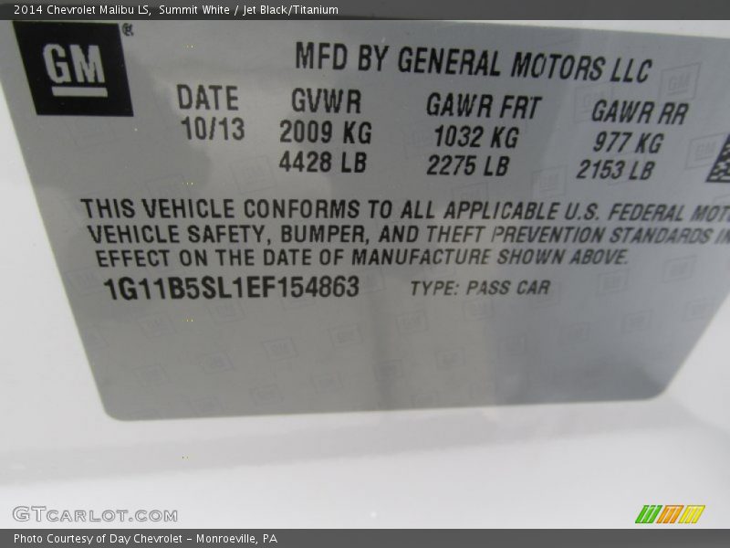 Summit White / Jet Black/Titanium 2014 Chevrolet Malibu LS