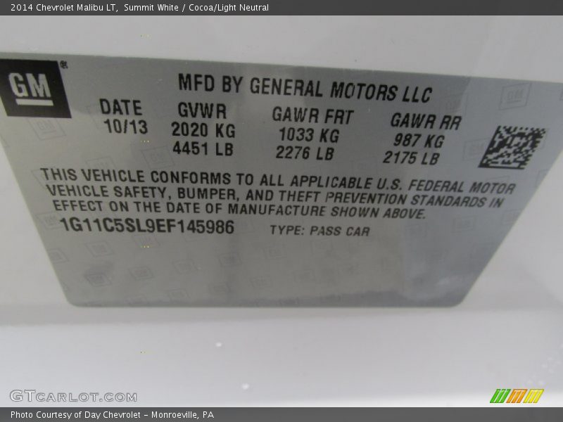 Summit White / Cocoa/Light Neutral 2014 Chevrolet Malibu LT