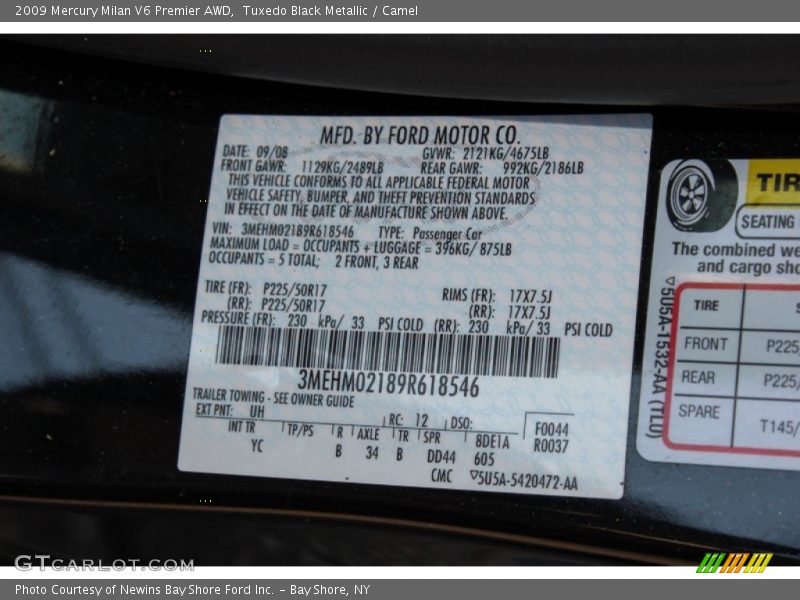 Tuxedo Black Metallic / Camel 2009 Mercury Milan V6 Premier AWD
