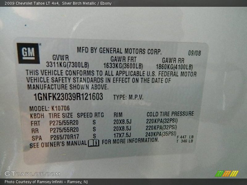 Silver Birch Metallic / Ebony 2009 Chevrolet Tahoe LT 4x4