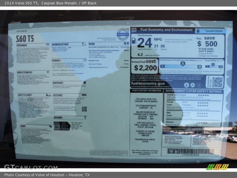 Caspian Blue Metallic / Off Black 2014 Volvo S60 T5