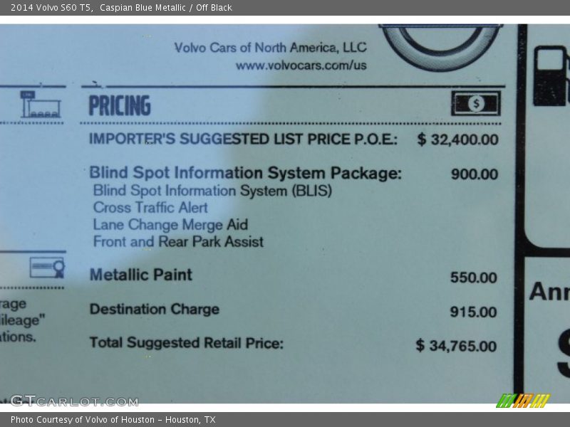 Caspian Blue Metallic / Off Black 2014 Volvo S60 T5