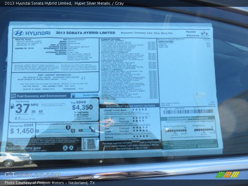 Hyper Silver Metallic / Gray 2013 Hyundai Sonata Hybrid Limited