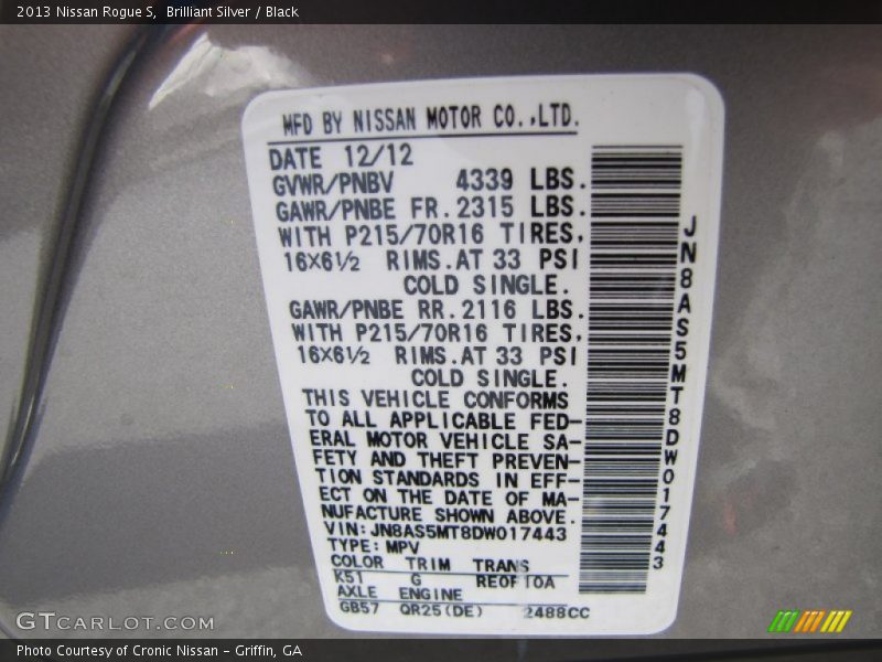 Brilliant Silver / Black 2013 Nissan Rogue S