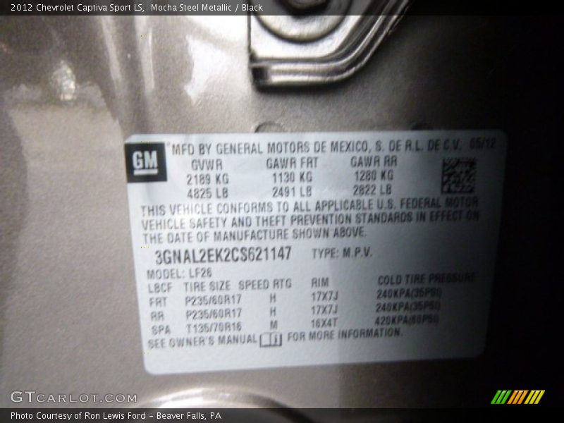 Mocha Steel Metallic / Black 2012 Chevrolet Captiva Sport LS