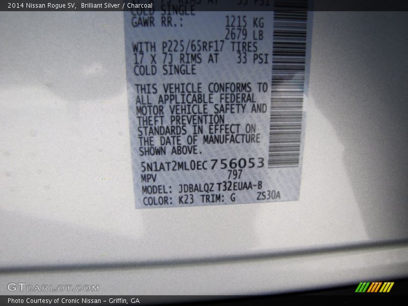 2014 Rogue SV Brilliant Silver Color Code K23