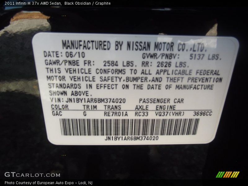 Black Obsidian / Graphite 2011 Infiniti M 37x AWD Sedan