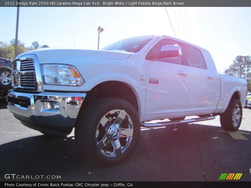 Bright White / Light Pebble Beige/Bark Brown 2012 Dodge Ram 2500 HD Laramie Mega Cab 4x4