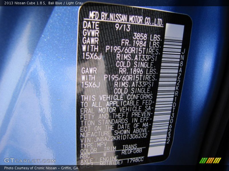 2013 Cube 1.8 S Bali Blue Color Code RBC