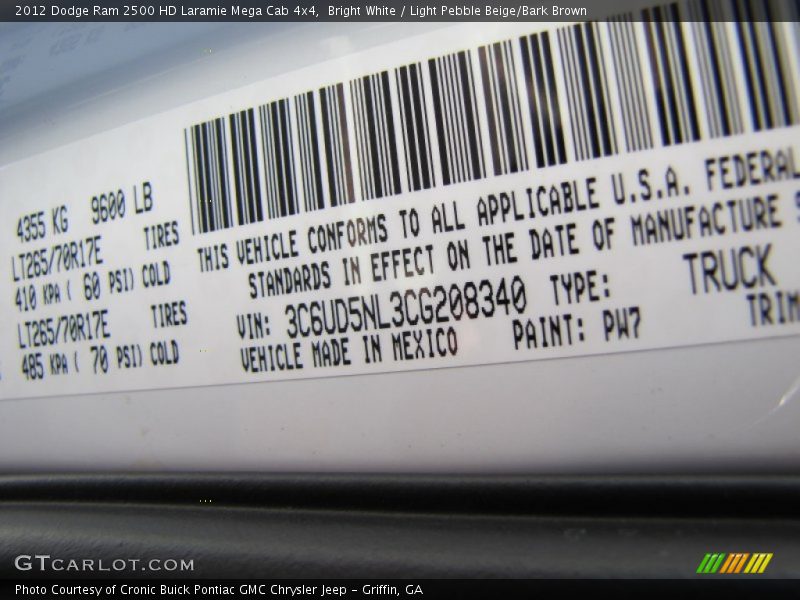 Bright White / Light Pebble Beige/Bark Brown 2012 Dodge Ram 2500 HD Laramie Mega Cab 4x4