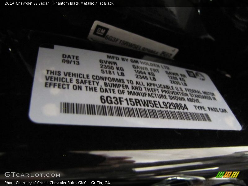 Info Tag of 2014 SS Sedan