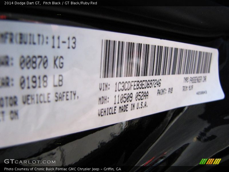 Pitch Black / GT Black/Ruby Red 2014 Dodge Dart GT