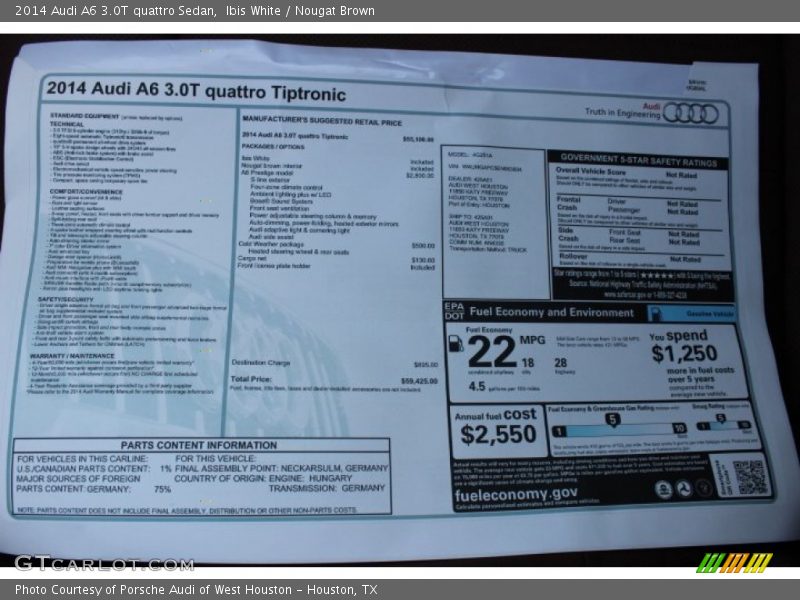 Ibis White / Nougat Brown 2014 Audi A6 3.0T quattro Sedan