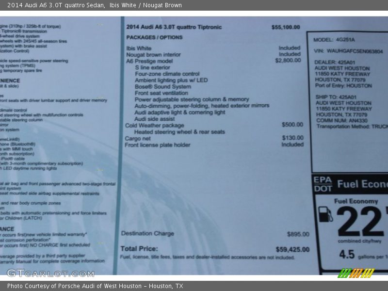 Ibis White / Nougat Brown 2014 Audi A6 3.0T quattro Sedan