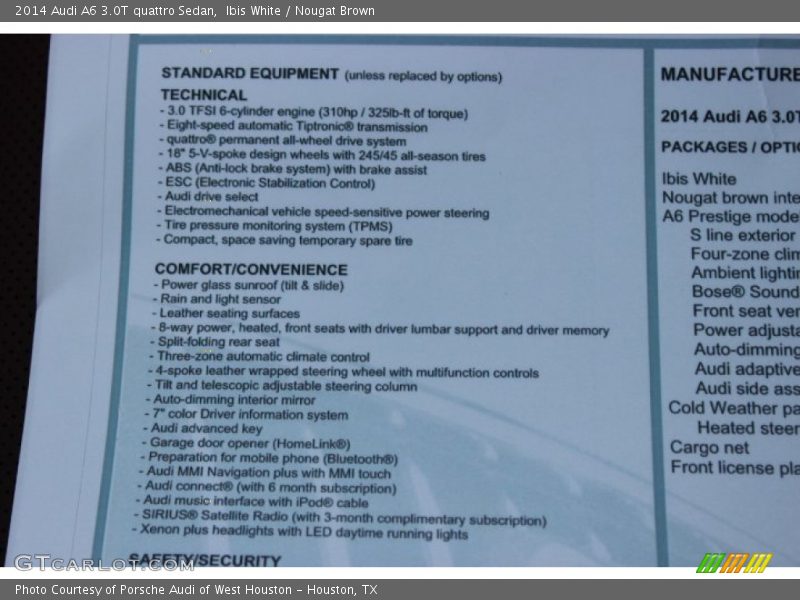 Ibis White / Nougat Brown 2014 Audi A6 3.0T quattro Sedan