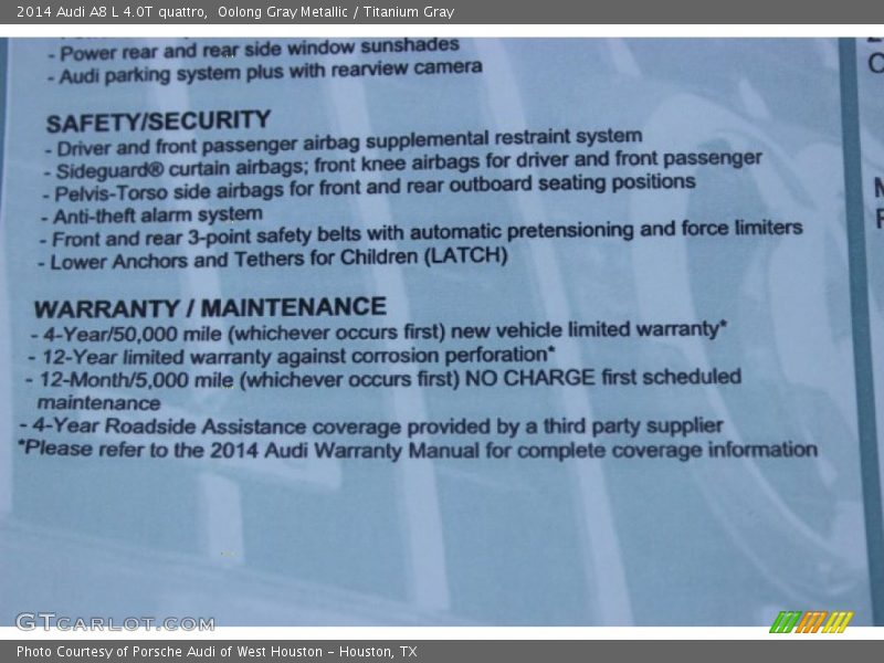 Oolong Gray Metallic / Titanium Gray 2014 Audi A8 L 4.0T quattro