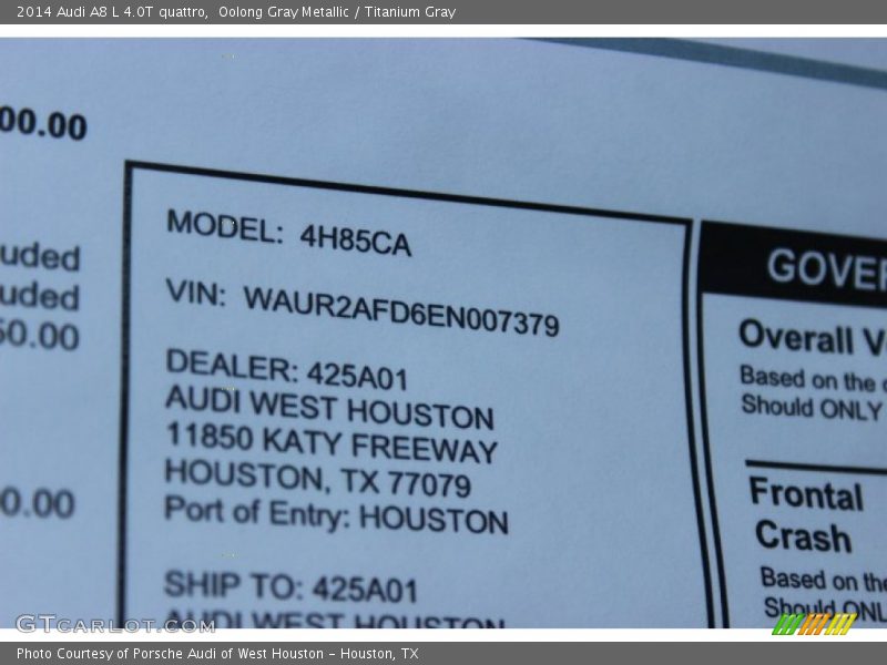 Oolong Gray Metallic / Titanium Gray 2014 Audi A8 L 4.0T quattro