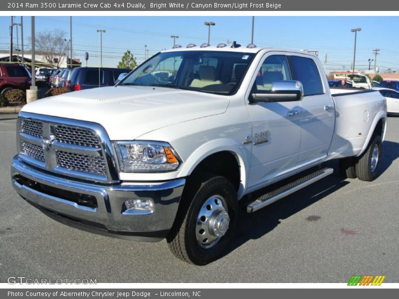 Bright White / Canyon Brown/Light Frost Beige 2014 Ram 3500 Laramie Crew Cab 4x4 Dually