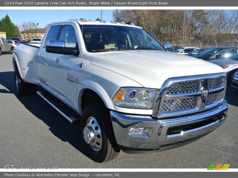 Bright White / Canyon Brown/Light Frost Beige 2014 Ram 3500 Laramie Crew Cab 4x4 Dually