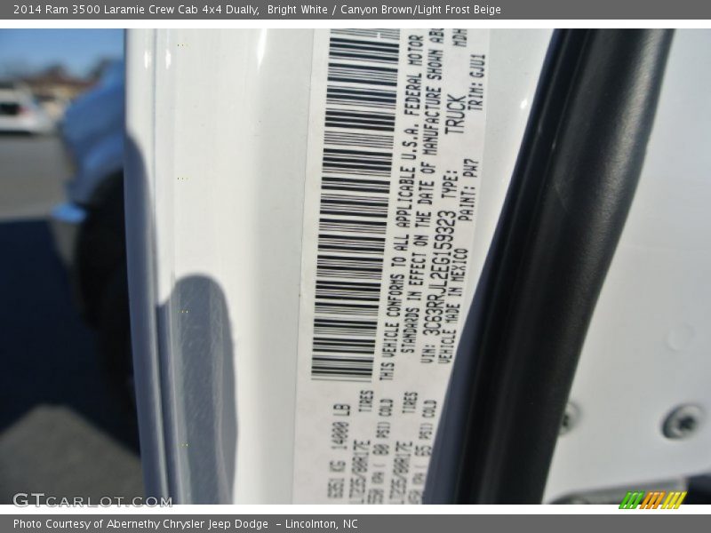 Bright White / Canyon Brown/Light Frost Beige 2014 Ram 3500 Laramie Crew Cab 4x4 Dually