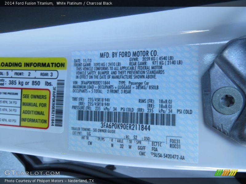 White Platinum / Charcoal Black 2014 Ford Fusion Titanium