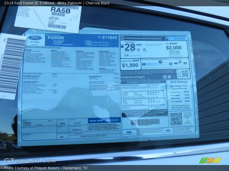 White Platinum / Charcoal Black 2014 Ford Fusion SE EcoBoost