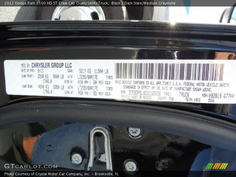 Black / Dark Slate/Medium Graystone 2012 Dodge Ram 3500 HD ST Crew Cab Dually Utility Truck