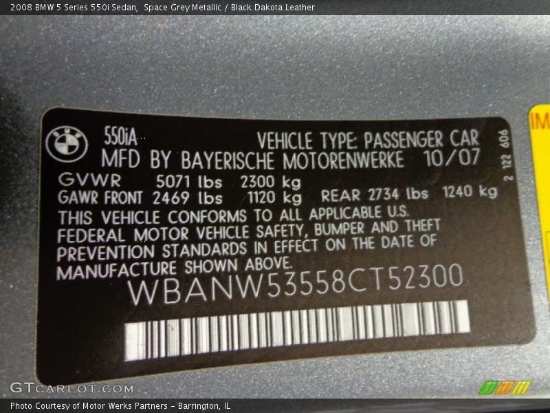 Space Grey Metallic / Black Dakota Leather 2008 BMW 5 Series 550i Sedan
