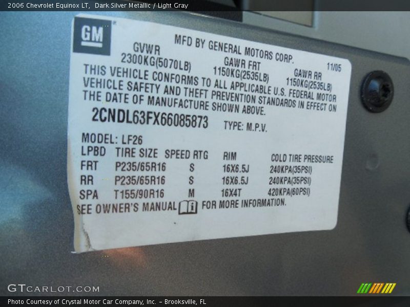 Dark Silver Metallic / Light Gray 2006 Chevrolet Equinox LT