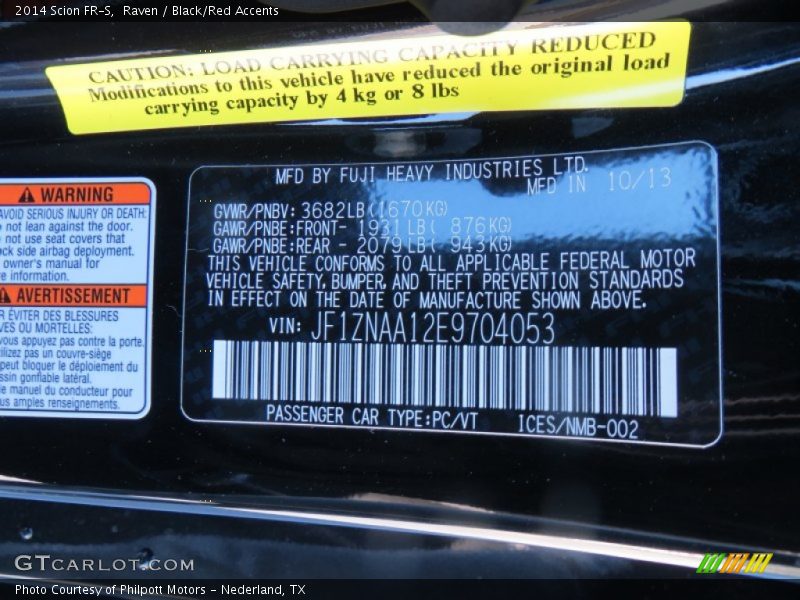 Raven / Black/Red Accents 2014 Scion FR-S