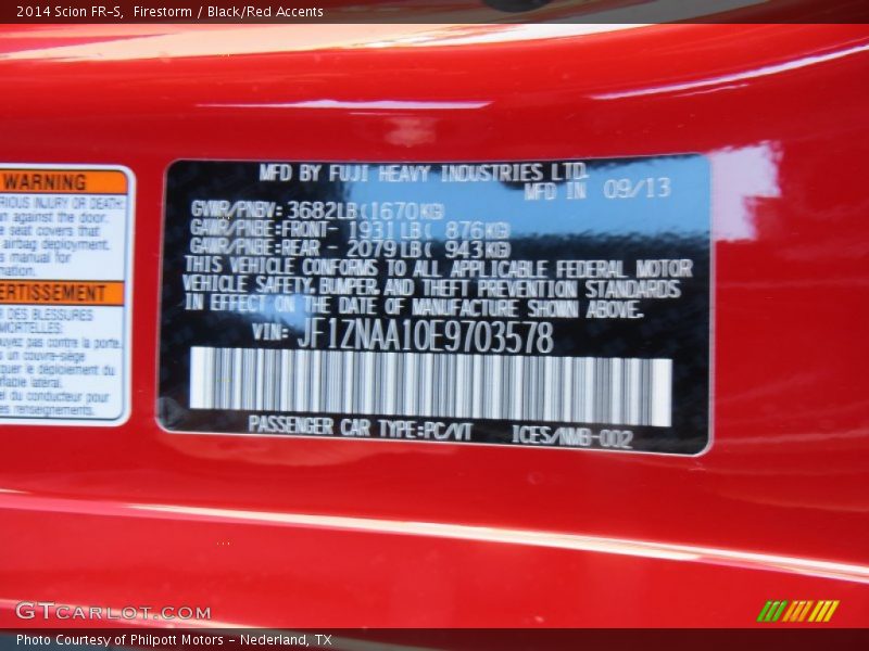 Info Tag of 2014 FR-S 