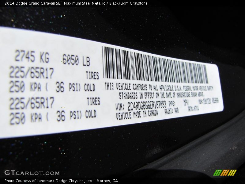 Maximum Steel Metallic / Black/Light Graystone 2014 Dodge Grand Caravan SE