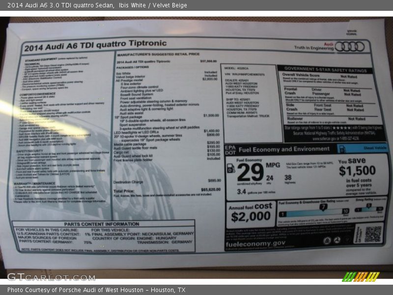 Ibis White / Velvet Beige 2014 Audi A6 3.0 TDI quattro Sedan