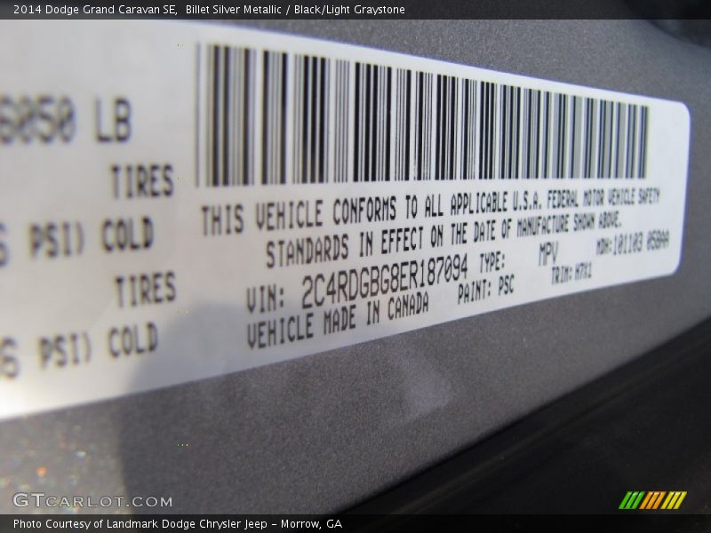 Billet Silver Metallic / Black/Light Graystone 2014 Dodge Grand Caravan SE