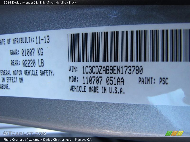 Billet Silver Metallic / Black 2014 Dodge Avenger SE