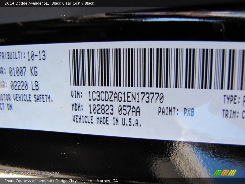 Black Clear Coat / Black 2014 Dodge Avenger SE