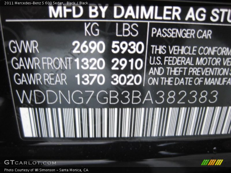 Black / Black 2011 Mercedes-Benz S 600 Sedan