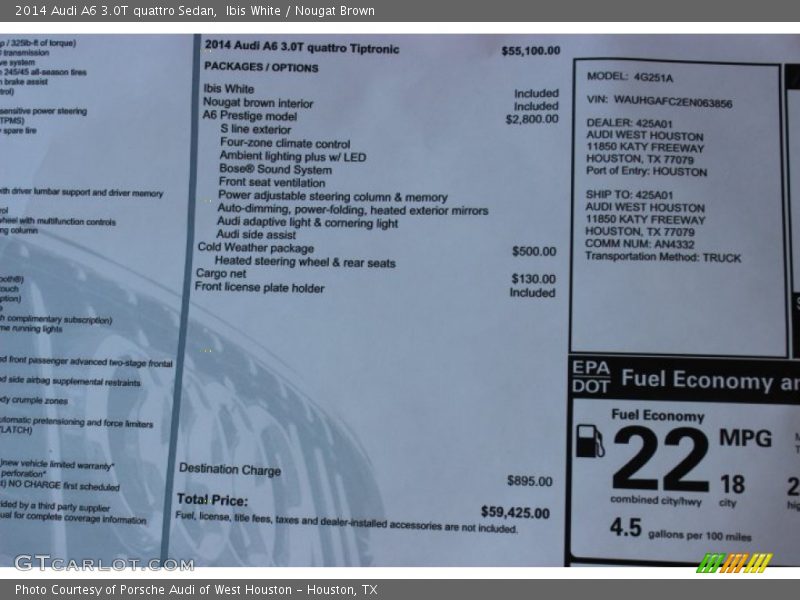 Ibis White / Nougat Brown 2014 Audi A6 3.0T quattro Sedan
