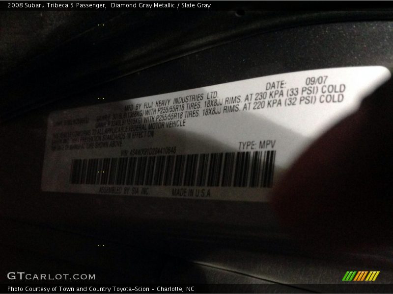 Diamond Gray Metallic / Slate Gray 2008 Subaru Tribeca 5 Passenger