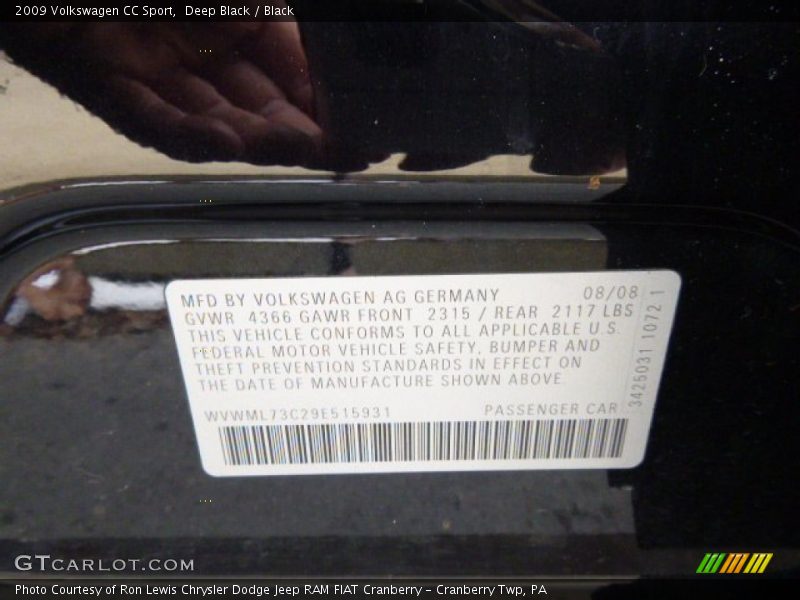 Deep Black / Black 2009 Volkswagen CC Sport
