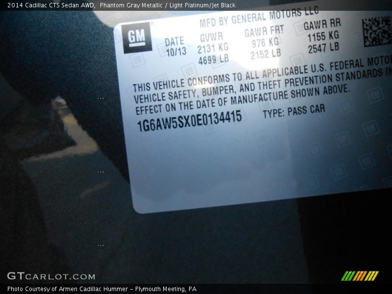 Phantom Gray Metallic / Light Platinum/Jet Black 2014 Cadillac CTS Sedan AWD