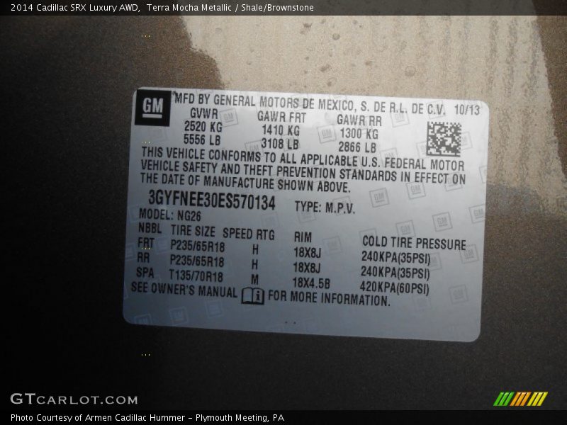 Terra Mocha Metallic / Shale/Brownstone 2014 Cadillac SRX Luxury AWD