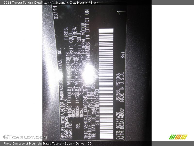 Magnetic Gray Metallic / Black 2011 Toyota Tundra CrewMax 4x4